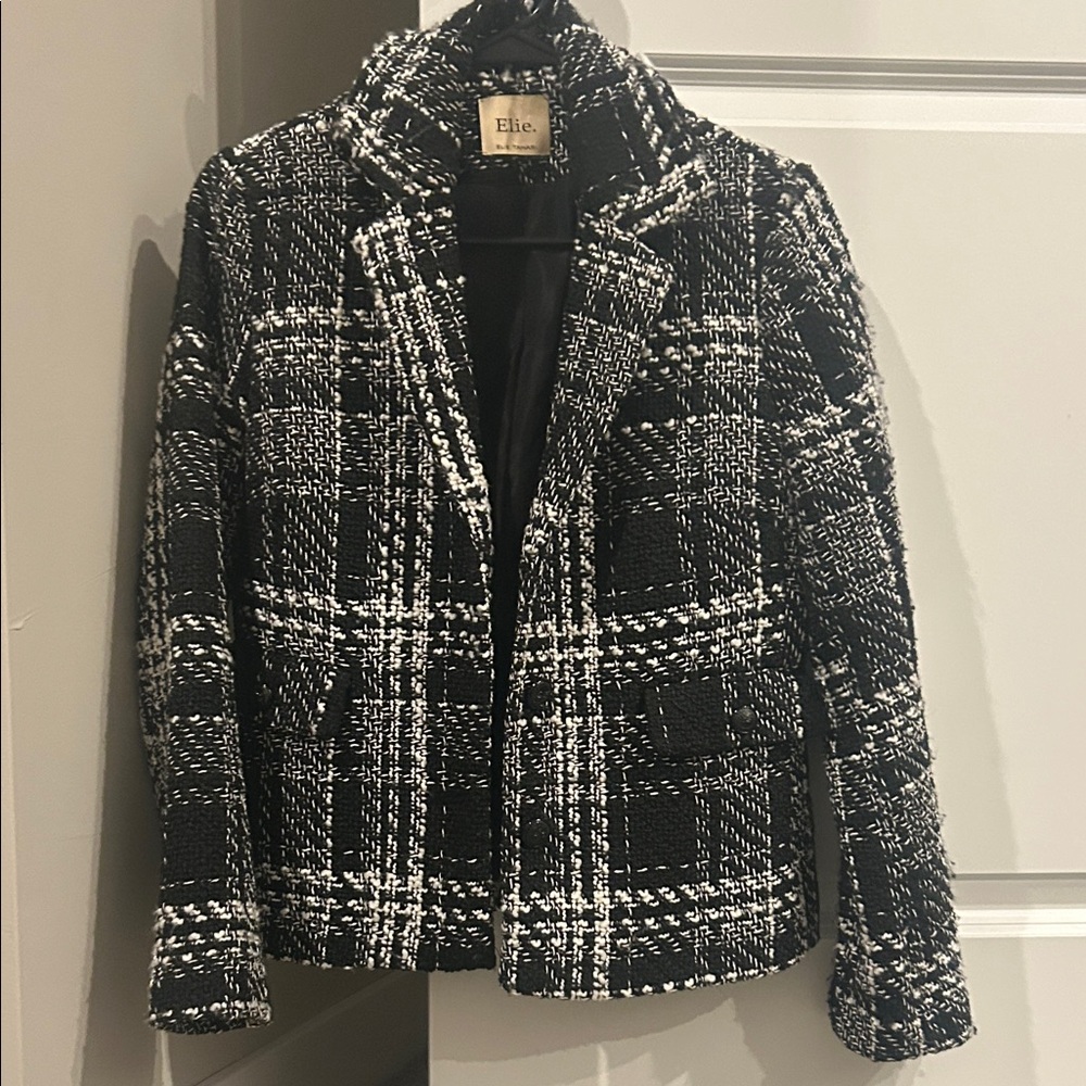 Elie Tahari Black and White Checkered Blazer